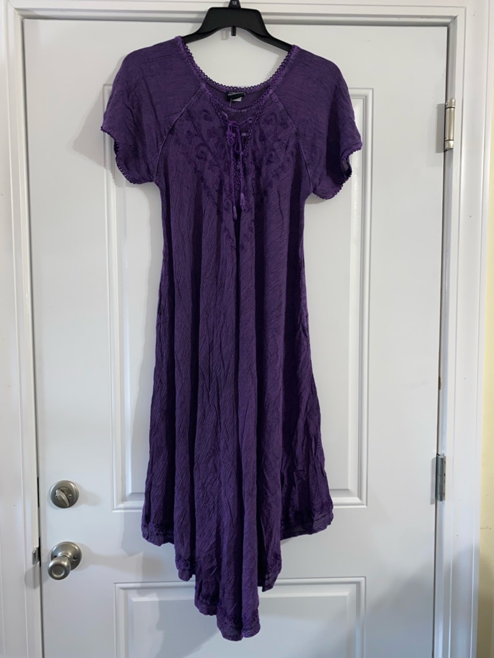 Sakkas Purple Short-Sleeve Asymmetrical Boho Dress
